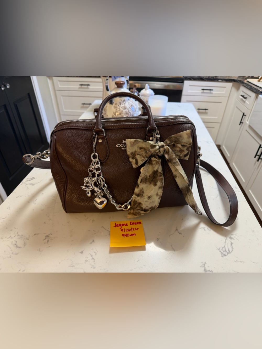 Coach Maple Pebbled Leather Large Rowan with Bow and chain charm. Like new.